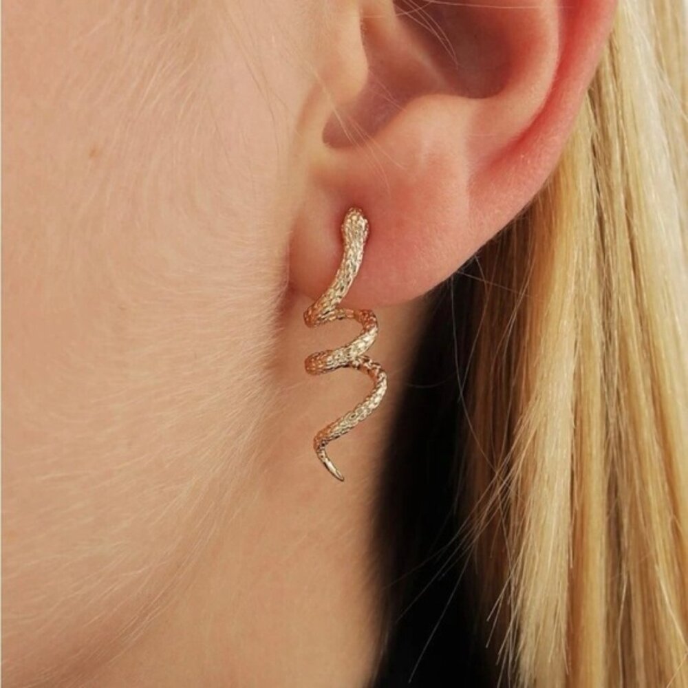 Gold Snake Charm Stud Earrings